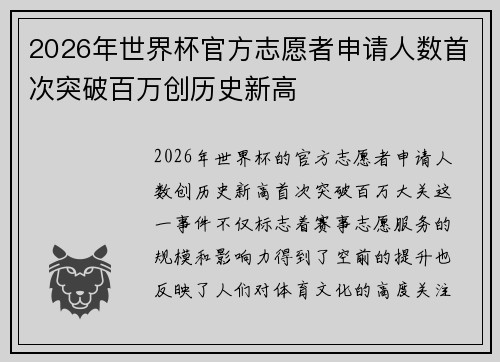2026年世界杯官方志愿者申请人数首次突破百万创历史新高